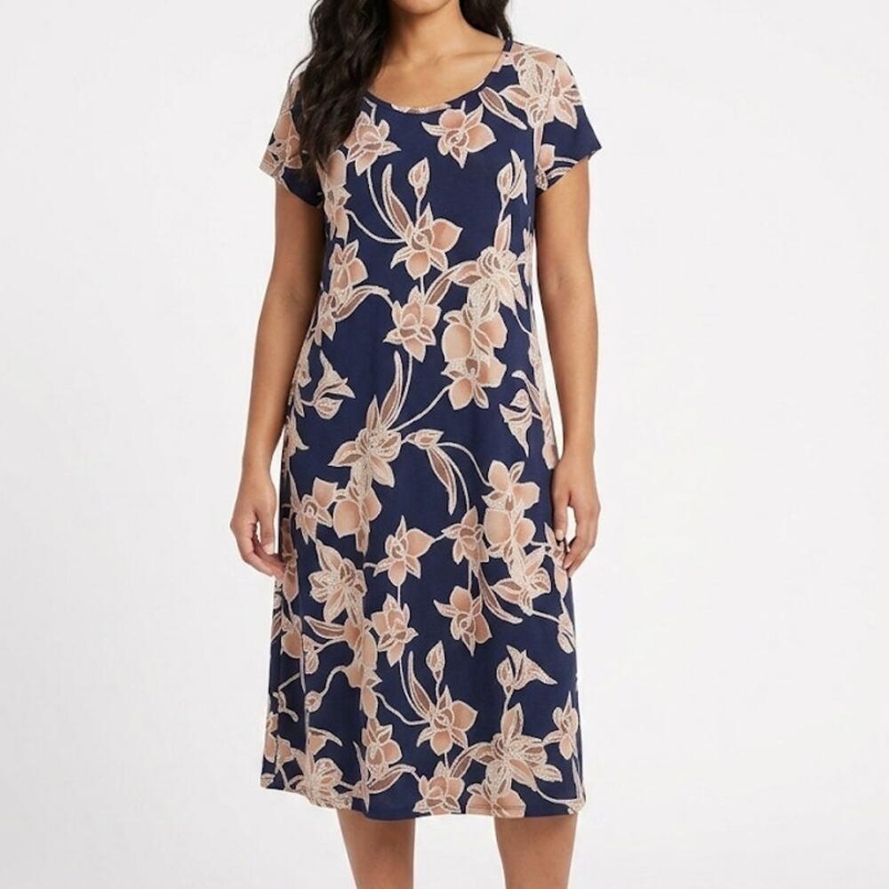 SJS Floral Textured Midi Dress Lightweight Summer Textured Flowy Large